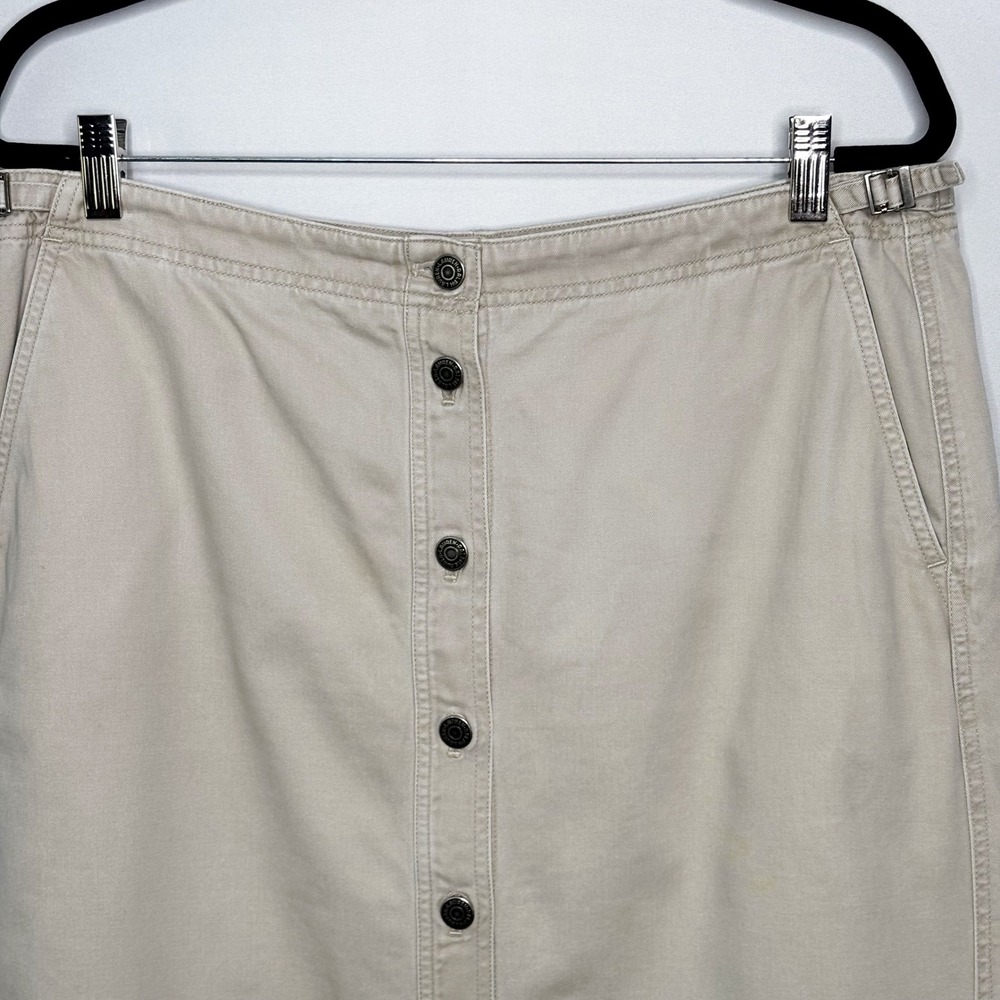 Y2K Lauren Ralph Lauren Cotton Button Front Midi Skirt Size 16 Khaki Cinch Side - Picture 4 of 11